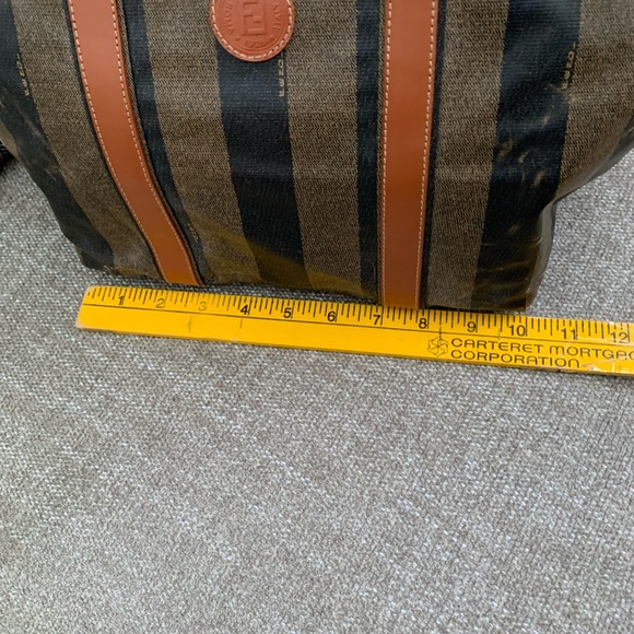 ✨ FENDI Pequin Vintage Coated Nylon Canvas and Pecan Leather Handled Tote Bag - Picture 10 of 16